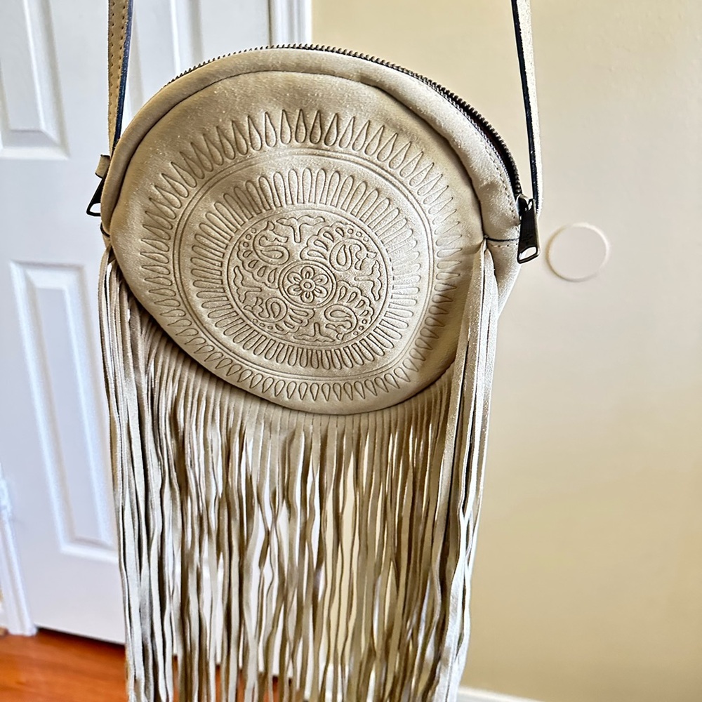 Fringe Round Crossbody Bag in Cream